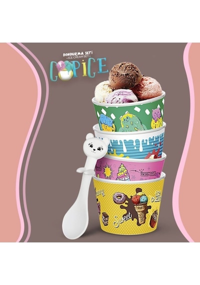 4 Lü Cupice Dondurma Seti Kaşıklı