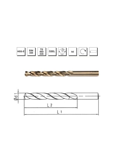 Mte Makina Takım 3 Mm Hss-e Dın 338 Silindirik Saplı Matkap Ucu Altın Seri - B00005000300