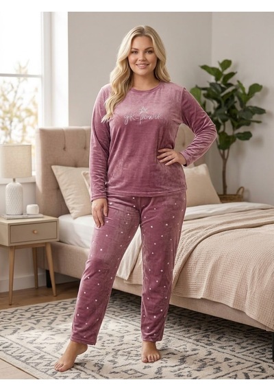 Büyük Beden Likralı Yumuşak Dokulu Uzun Kollu Kadife Pijama Takımı Pudra Büyük Beden Likralı Yumuşak Dokulu Uzun Kollu Kadife Pijama Takımı Pudra