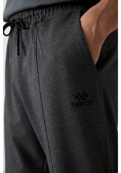 Tommy Life Antrasıt Melanj Pamuklu Yumuşak Dokulu Comfort Fit Nakışlı Erkek Jogger - 82123 Antrasit - Melanj
