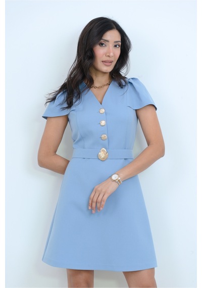 Dorne Moda Özel Koleksiyon Düğme Detaylı Kemerli Mini Elbise - Düğün - Mezuniyet - Ofis Şıklığı Mavi Mavi Dorne Moda Özel Koleksiyon Düğme Detaylı Kemerli Mini Elbise - Düğün - Mezuniyet - Ofis Şıklığı Mavi Mavi