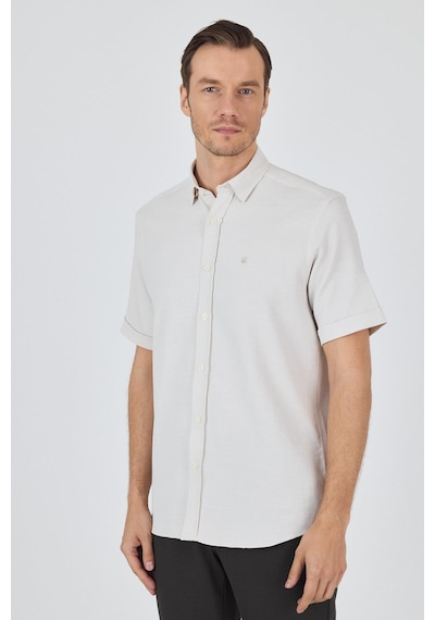 İmza Krem Biritli Yaka Düz Casual Pamuklu Comfort Fit Gömlek 1004250221 Krem