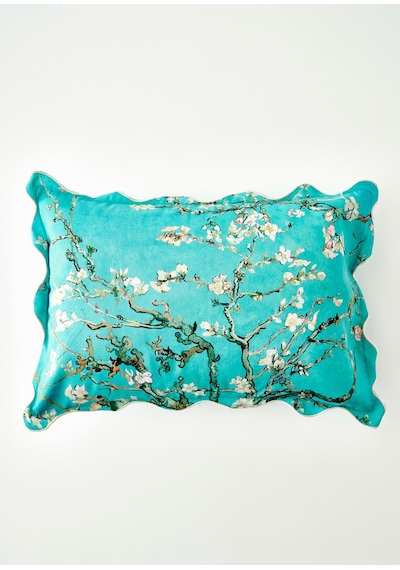 Bella Maison Van Gogh Almond Blossom Pamuklu Scallop Dekoratif Yastık Kılıfı Turkuaz 35x50 Cm Turkuaz