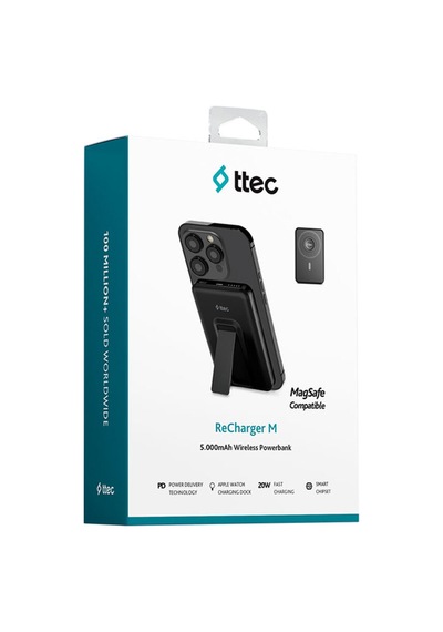 Ttec 2BB239 Recharger M 5.000 mAh Magsafe Uyumlu PD 20W Stantlı Kablosuz Taşınabilir Hızlı Şarj Aleti