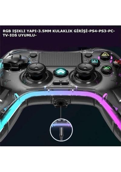 Ape Rgb Gamepad Oyun Kolu Şeffaf 1000 Mah Kablosuz Ps3-ps4-tv-pc-Apple Uyumlu iOS Wirelles