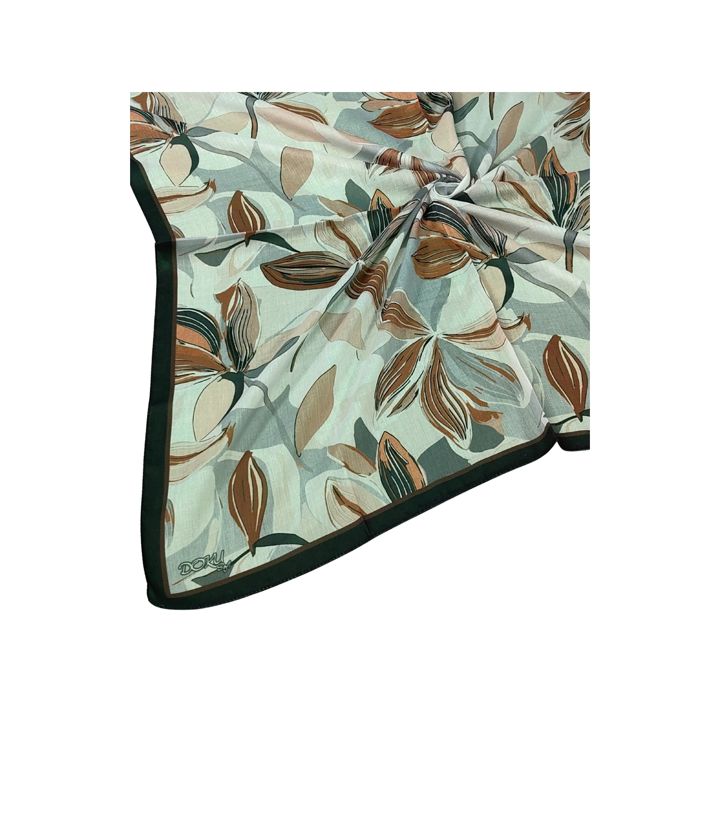 Mim Eşarp Ebruli Soft Pamuklu Çiçek Desenli Eşarp - 95x95 Cm Siyah - Yeşil