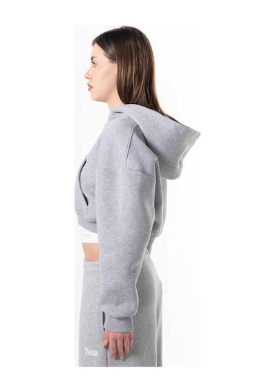 Flaw Nakışlı Zip Crop-28838 Gri Melanj