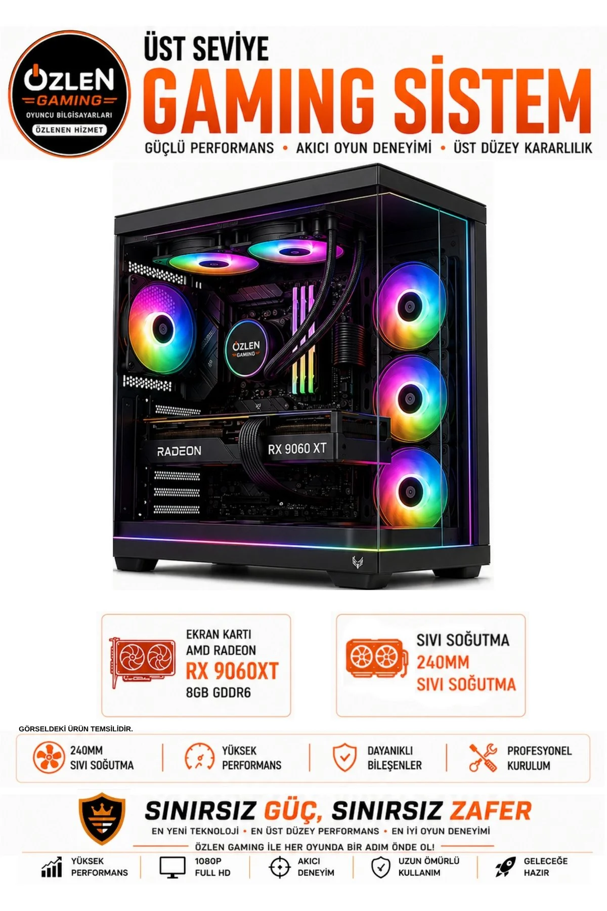 Özlen Xl6 R5 7500F 16 GB 1 TB SSD RX9060 XT 8 GB W11P Masaüstü Oyuncu Bilgisayarı
