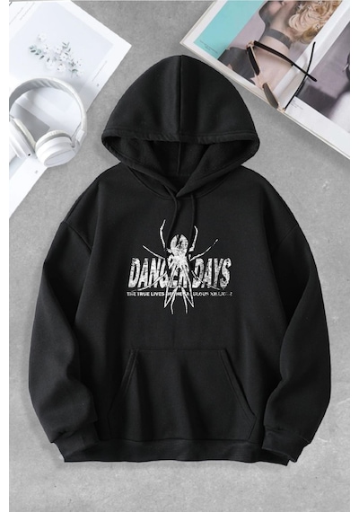 Macklin Unisex Kadın Erkek Danger Days Özel Tasarım Baskılı Kapşonlu Sweatshirt Siyah Mck0964 Siyah