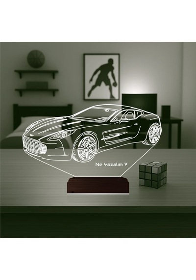 Luvivia Spor Araba Aston Martin Tasarım Kişiye Özel 3d Lamba - Masa Gece Lambası Şeffaf