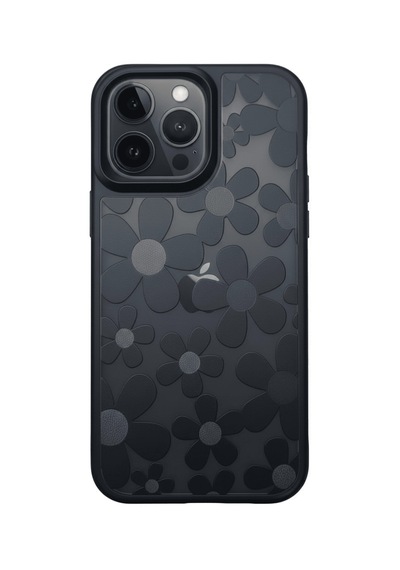 Apple Uyumlu iPhone 16 Pro Max Çiçekli Kılıf Bağlama Aparatlı Siyah