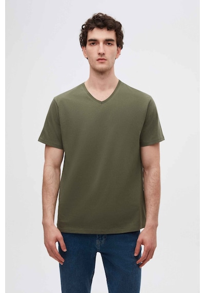 D's Damat Ds Damat Slim Fit Haki V Yaka %100 Pamuk T-shirt 4HC141996755M Haki