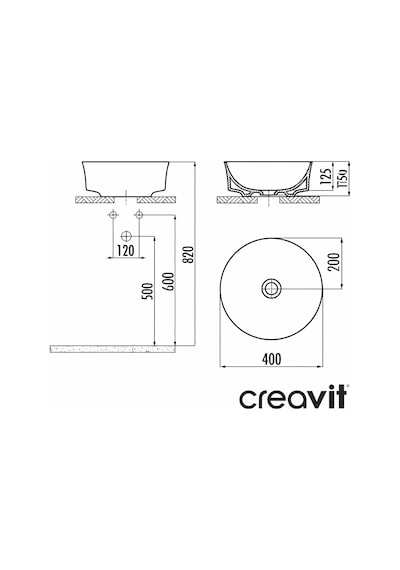 Creavit Fiore FI140 Oval Tezgâh Üstü Batarya Deliksiz Beyaz Lavabo Beyaz 40 x 40 CM