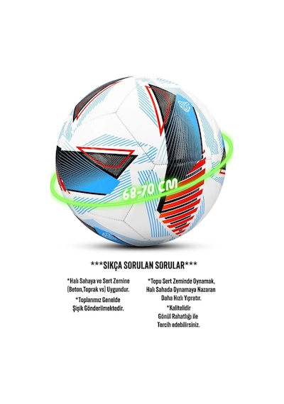 League Ball Pompa Hediyeli No:5 Futbol Topu Halı Saha Sert Zemine Uygun Dayanıklı Pvc Çok Renkli