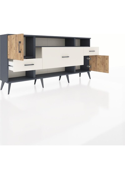 Arges Konsol 3 Raflı 3 Çekmeceli 2 Kapaklı 176x30x83 Antrasit-çam/aytaşı Çam/aytaşı Arges Konsol 3 Raflı 3 Çekmeceli 2 Kapaklı 176x30x83 Antrasit-çam/aytaşı Çam/aytaşı