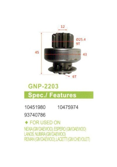 MARS DISLISI DELCO TIP 9 DIS OPEL ASCONA VECTRA 2000 DEAWOO 15243 GENON GNP-2203