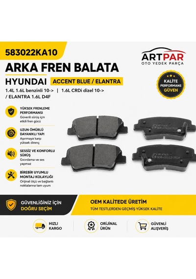 583022ka10 Arka Fren Balata Hyundai Accent Blue Elantra Uyumlu