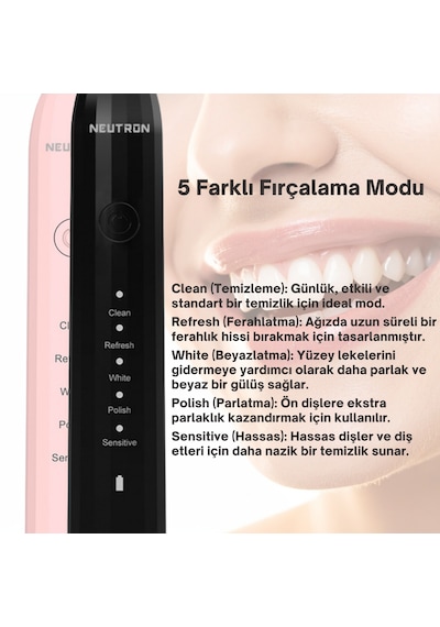 Neutron Şarjlı Sonik Diş Fırçası, Şarjlı Pembe Diş Fırçası Şarjlı