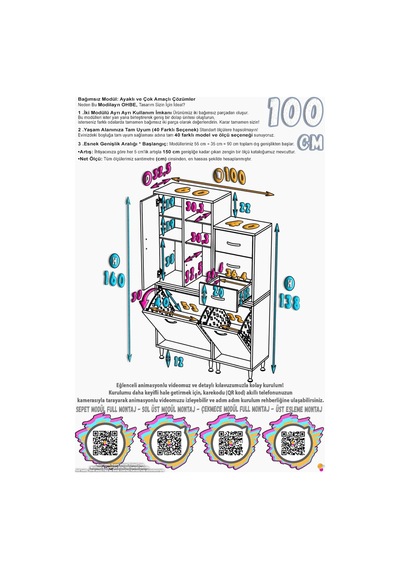 Teo 100 Cm 3 Çekmeceli Çamaşır Sepetli Çok Amaçlı Banyo Dolabı - Beyaz 60+40 X160x32 Cm
