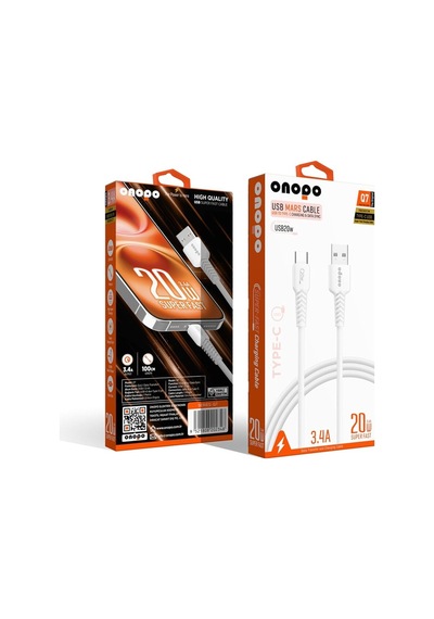 Onopo Android Xiaomi Uyumlu Type-c To Usb 3.4a Hızlı Şarj Ve Data Kablosu 1 Metre - Q7 Beyaz Smart Kablo Diğer