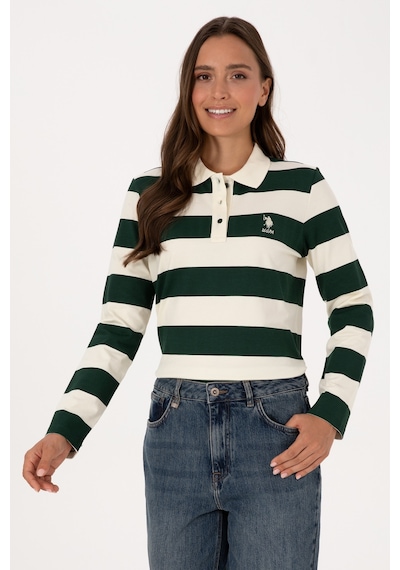 U.S. Polo Assn. Kadın Koyu Yeşil Çizgili Polo Yaka Sweatshirt 50314207-VR079