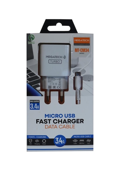 Megatech Mt-cm34 3.4a Micro Usb Kablo+ Ev Şarj Adaptörü Hızlı Şarj
