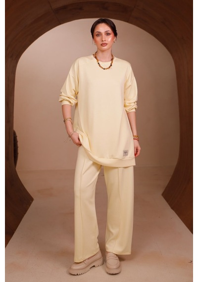 Balenbi Kadın Oysh Modal Kumaş Oversize 80 Cm Tunik Bol Paça Pantolon Tesettür Takım 1228 Sarı Balenbi Kadın Oysh Modal Kumaş Oversize 80 Cm Tunik Bol Paça Pantolon Tesettür Takım 1228 Sarı