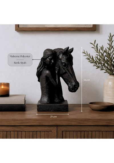 Lina At Figürlü Dostluk Temalı Dekoratif Biblo - Siyah