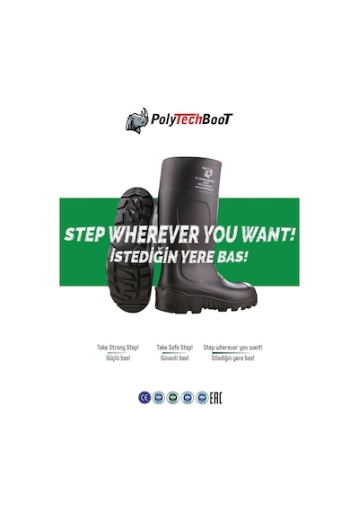 Polytech Boot Poliüretan Boğazlı Çizme O4, Avcı Çizmesi, Standart Koruma, Çelik Burunsuz İş Çizmesi 001 Haki