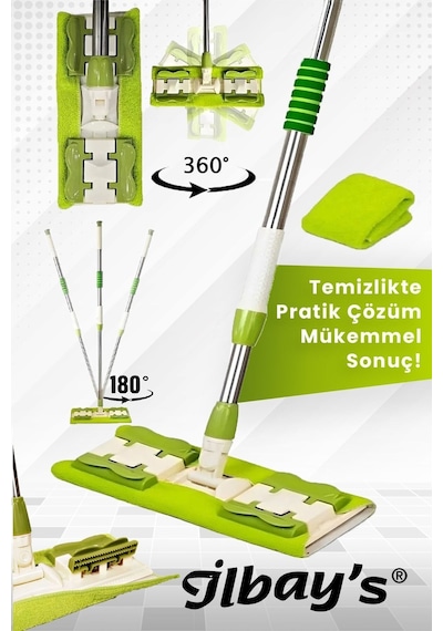 İlbay's Mikrofiber Mandallı Mop Yeşil + Yedek Mop