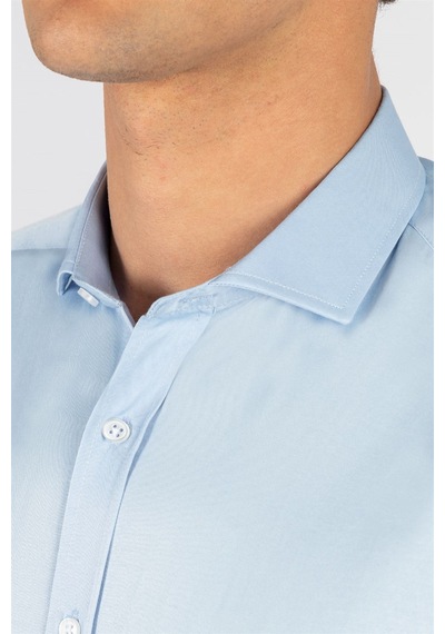 Tudors Modern Slim Fit Dar Kesim Düz Erkek Gömlek-23904 Mavi