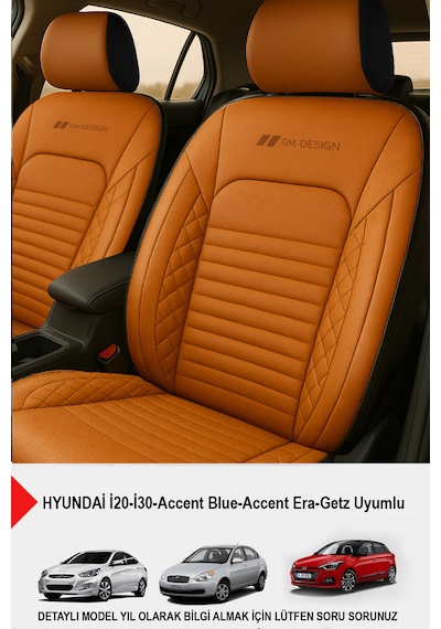 İstanbul Serisi Deri Oto Koltuk Kılıfı Hyundai İ20-i30-accent-blue-era-getz Uyumlu Taba