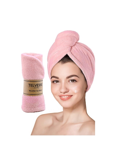 Mikrofiber Saç Havlusu Plaj Deniz Havuz Bonesi Banyo Saç Kurutma Baş Havlusu Pembe