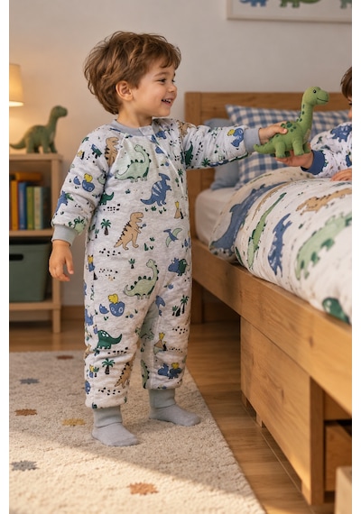 Babyhola 2.5 Tog Yorgan Gerektirmeyen Kalın Elyaf Dolgulu Çocuk Uyku Tulumu Pamuk Astarlı Unisex 6020 Füme