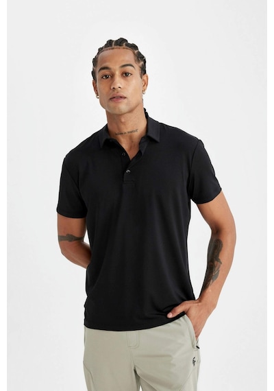 DeFactoFit Siyah Standart Fit Basic Düz Kısa Kollu Sporcu Polo Tişört C9267AX24AUBK81