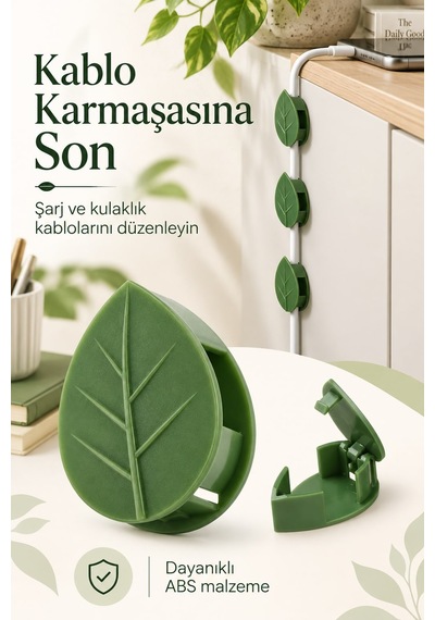 Yapışkanlı Bitki Sarmaşık Ve 10'lu Kablo Düzenleyici Klips Yaprak Tasarımlı