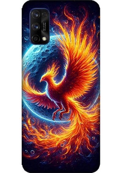 Realme 7 Pro Uyumlu Alevlerin İçinde Dönüşüm Anka Kuşu Desenli Silikon Kılıf Çok Renkli