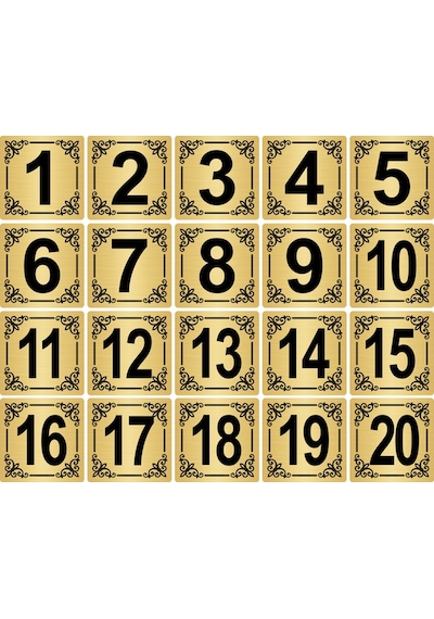 Metal Kapı,Masa,Dolap Numarası 7x7cm 20 adet (1..20) Altın Renk Metal