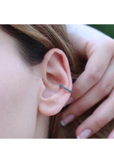 Turkuaz Taşlı Rose Gold Kaplama Gümüş Kıkırdak Küpe Gümüş