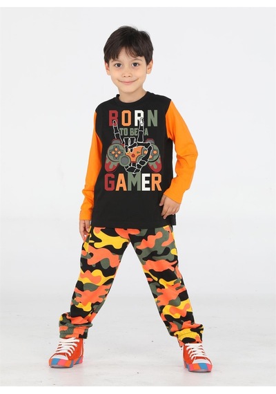 Casabony Gamer Erkek Çocuk Kamuflaj Pantolon + T-shirt Takım-renkli Çok Renkli