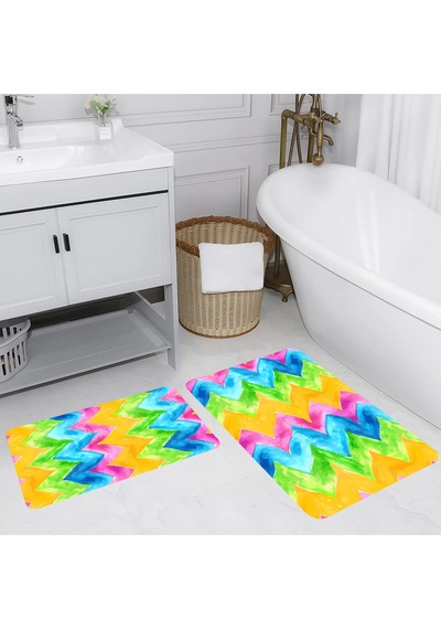 Rovigo Home Baskılı Kaymaz Taban 2 Li Banyo Paspas Takım Rvg5222-100X60-60X50 Çok Renkli