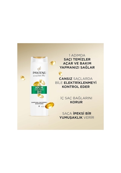 Pantene Güç Ve Parlaklık Şampuanı 3'ü 1 Arada 400 Ml Beyaz