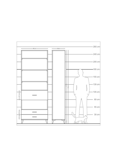 Arges Dolap 5 Raflı 3 Çekmeceli 88x30x243 Antrasit-çam Antrasit
