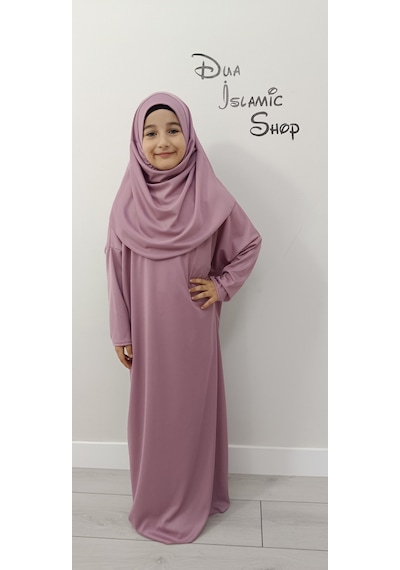 Dua İslamic Shop Kız Çocuk Tek Parça Namaz Elbisesi Gül Kurusu Gülkurusu
