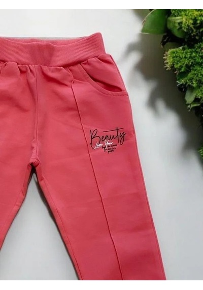 Kız Çocuk Pamuklu Beli Paçası Lastikli Eşofman Alt-15145 Pembe