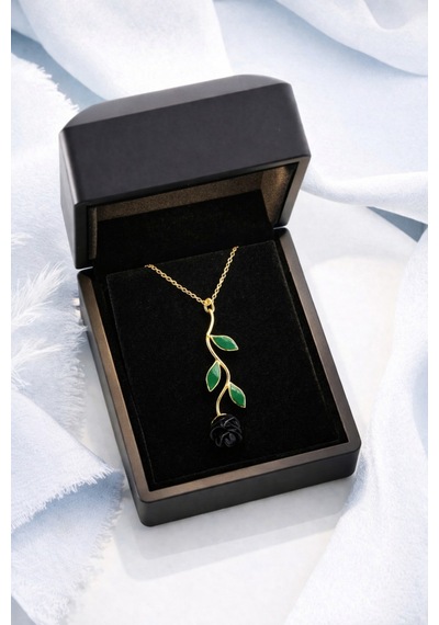 Çekirdekjewelry Siyah Gül Tasarımlı Altın Renk Zarif Kolye Şık Ve Anlamlı Hediye Sarı