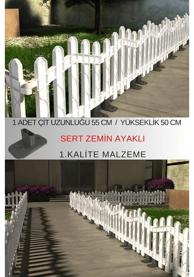 Dekoratif Plastik Alan Oluşturma Ve Bahçe Çiti 1 Adet Çit Y: 50 Cm/g: 55 Cm Sert Zemin Ayaklı Beyaz