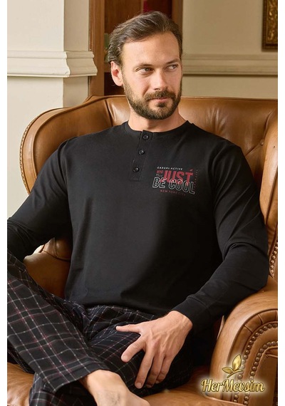 Hermevsim Aydoğan Erkek Pijama Takımı %100 Pamuk Süprem Patlı Yaka Uzun Kol Siyah Tuna 240798 Hermevsim Aydoğan Erkek Pijama Takımı %100 Pamuk Süprem Patlı Yaka Uzun Kol Siyah Tuna 240798