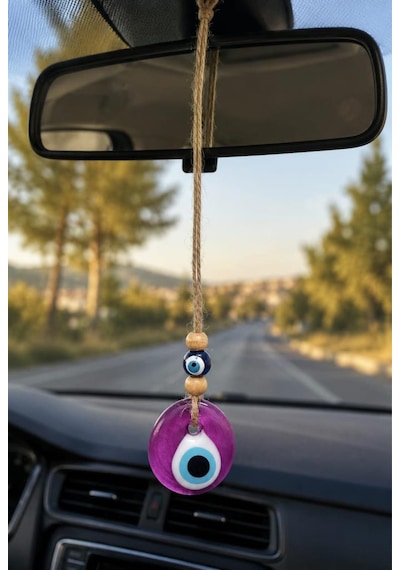 Nazar Boncuğu Dikiz Aynası Süsü Pembe Renkli 4 Cm Duvar Süsü El Yapımı Cam Kapı Süsü Araba