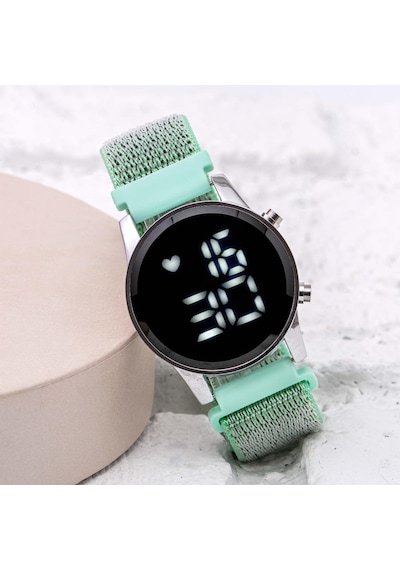 Turkuaz Cırtlı Yapışır Kordon Led Unisex Kadın Saat St-304059